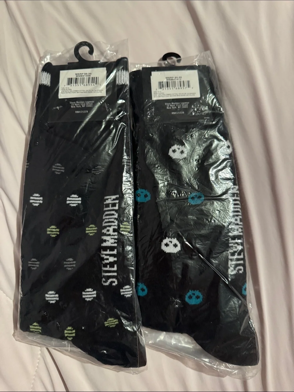 Steve Madden Black Crew Socks with Skull Accents